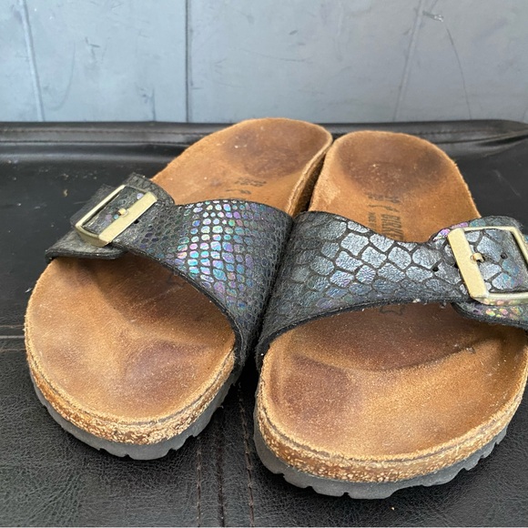 Pre-owned Birkenstock Madrid Iridescent Black Slide Sandals 39/8 Women’s - Picture 8 of 8